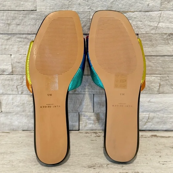 Kurt Geiger Kensington Flat Sandals Rainbow Metallic Stripe Slide Size 36.5 EU - Picture 13 of 16